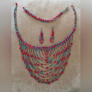 Colorful Beaded Necklace and Earring Set